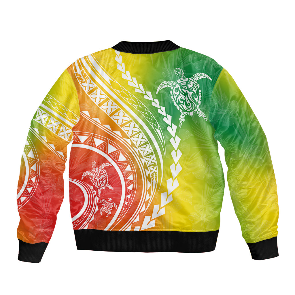 Polynesian Pride Sleeve Zip Bomber Jacket Turtle Hibiscus Luxury Style - Reggae - Wonder Print Shop