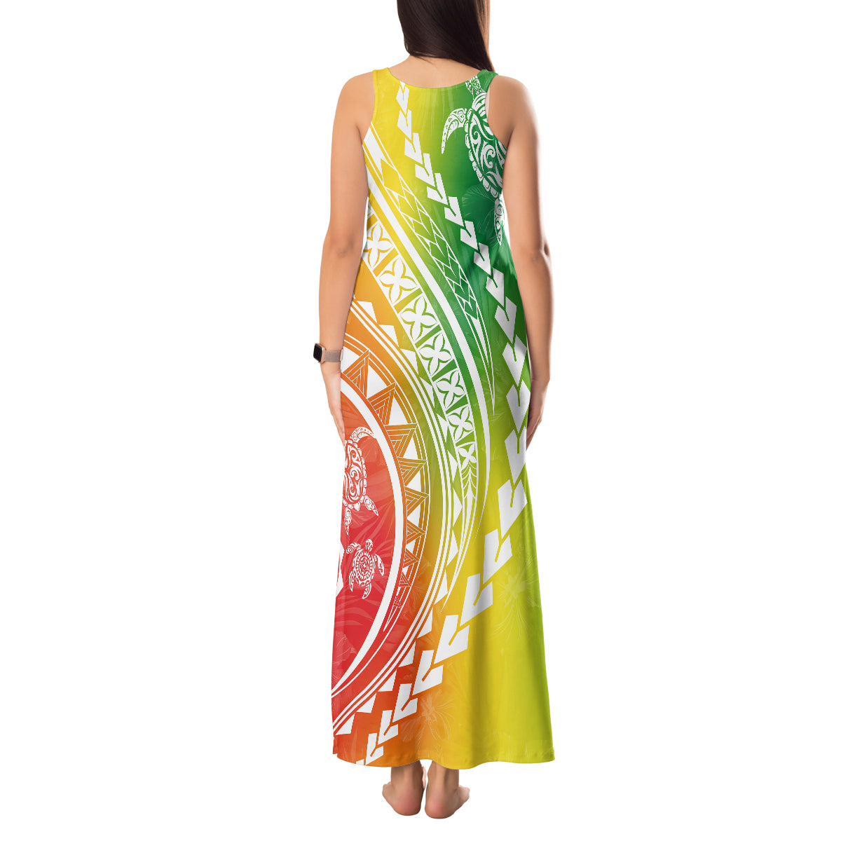 Polynesian Pride Tank Maxi Dress Turtle Hibiscus Luxury Style - Reggae - Wonder Print Shop