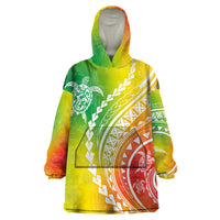 Polynesian Pride Wearable Blanket Hoodie Turtle Hibiscus Luxury Style - Reggae - Wonder Print Shop