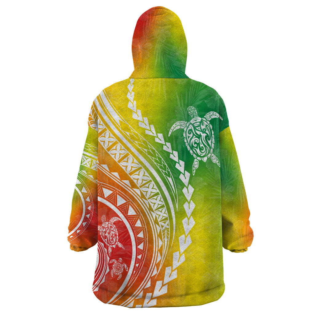Polynesian Pride Wearable Blanket Hoodie Turtle Hibiscus Luxury Style - Reggae - Wonder Print Shop