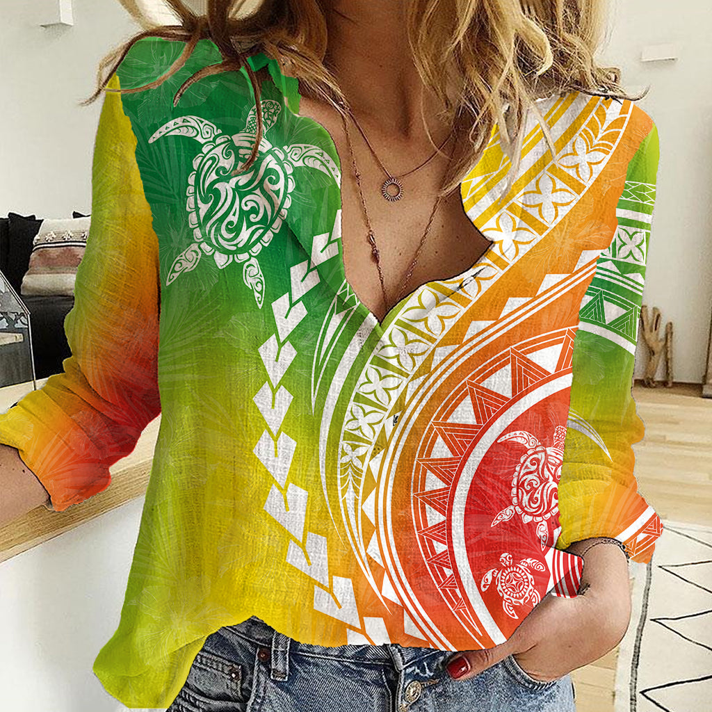 Polynesian Pride Women Casual Shirt Turtle Hibiscus Luxury Style - Reggae - Wonder Print Shop