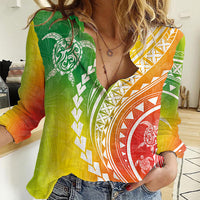 Polynesian Pride Women Casual Shirt Turtle Hibiscus Luxury Style - Reggae - Wonder Print Shop