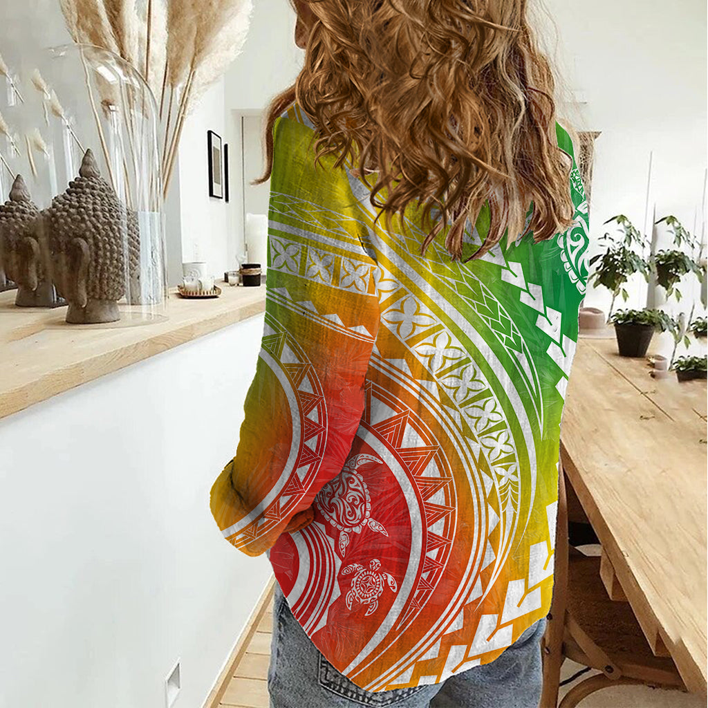 Polynesian Pride Women Casual Shirt Turtle Hibiscus Luxury Style - Reggae - Wonder Print Shop