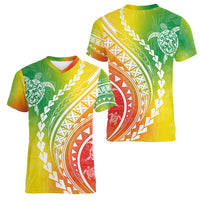 Polynesian Pride Women V Neck T Shirt Turtle Hibiscus Luxury Style - Reggae - Wonder Print Shop