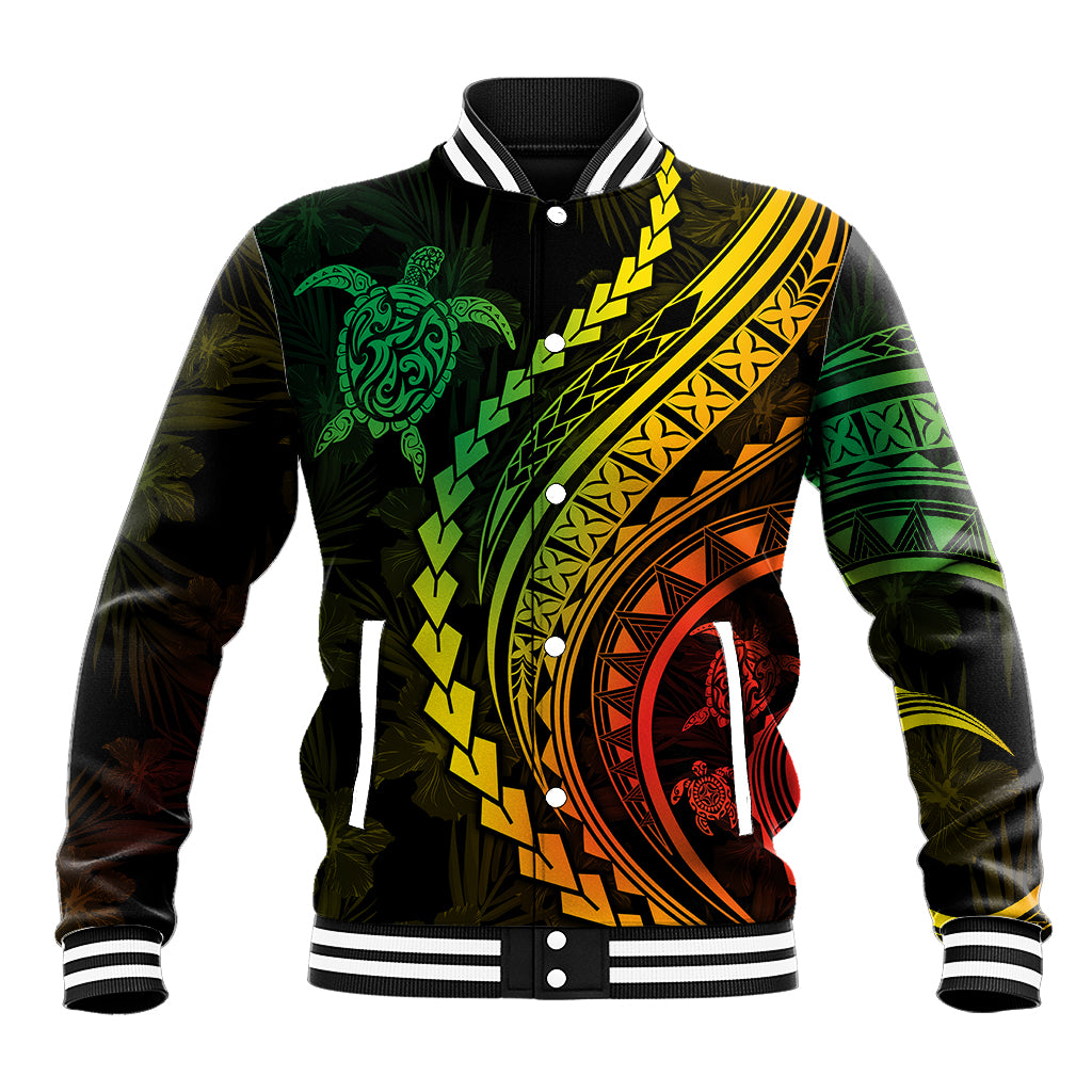 Polynesian Pride Baseball Jacket Turtle Hibiscus Luxury Style - Reggae Ver2 LT7 - Wonder Print Shop