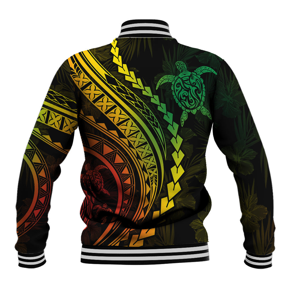Polynesian Pride Baseball Jacket Turtle Hibiscus Luxury Style - Reggae Ver2 LT7 - Wonder Print Shop