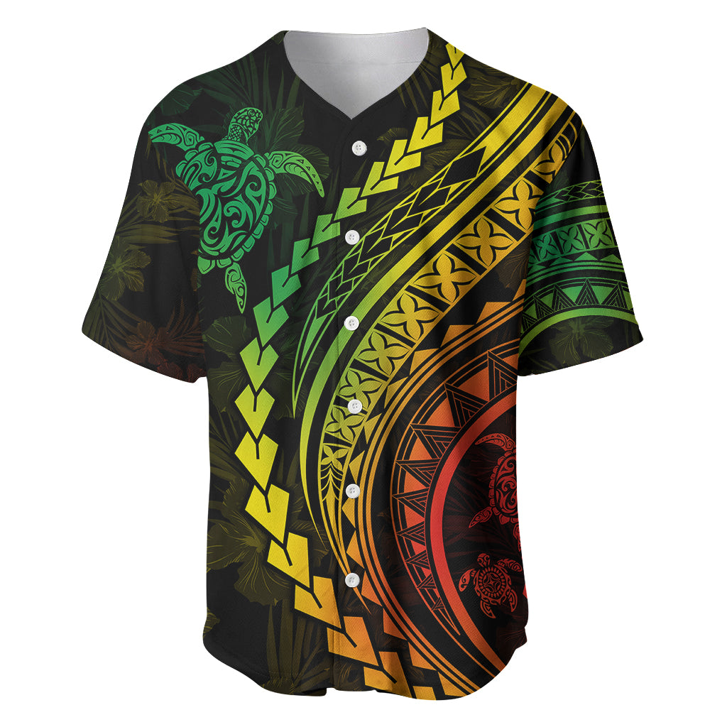 Polynesian Pride Baseball Jersey Turtle Hibiscus Luxury Style - Reggae Ver2 LT7 - Wonder Print Shop