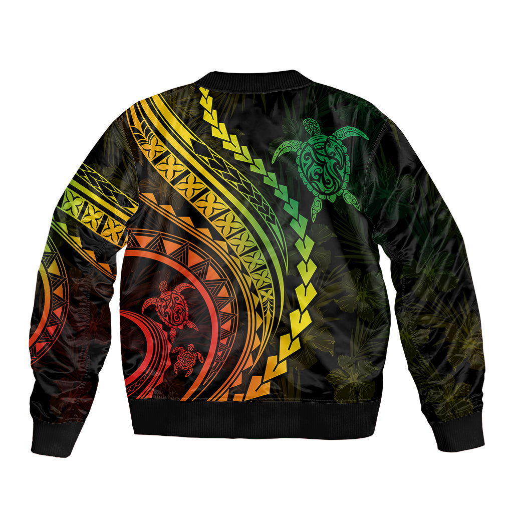 Polynesian Pride Bomber Jacket Turtle Hibiscus Luxury Style - Reggae Ver2 LT7 - Wonder Print Shop