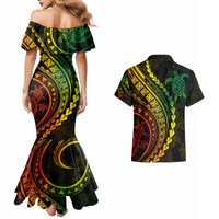Polynesian Pride Couples Matching Mermaid Dress and Hawaiian Shirt Turtle Hibiscus Luxury Style - Reggae Ver2 LT7 - Wonder Print Shop