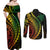 Polynesian Pride Couples Matching Off Shoulder Maxi Dress and Long Sleeve Button Shirts Turtle Hibiscus Luxury Style - Reggae Ver2 LT7 - Wonder Print Shop