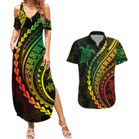 Polynesian Pride Couples Matching Summer Maxi Dress and Hawaiian Shirt Turtle Hibiscus Luxury Style - Reggae Ver2 LT7 - Wonder Print Shop