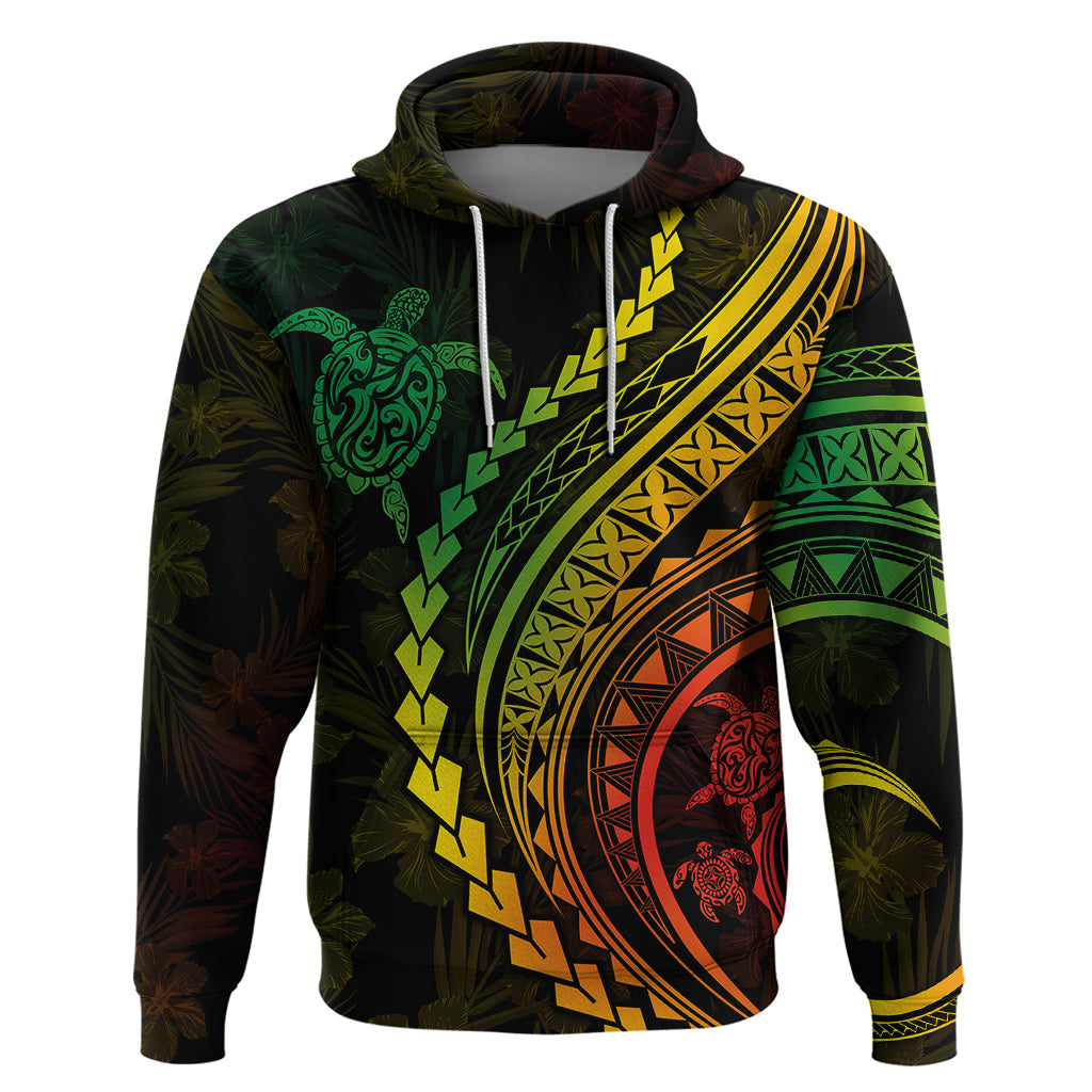 Polynesian Pride Hoodie Turtle Hibiscus Luxury Style - Reggae Ver2 - Wonder Print Shop