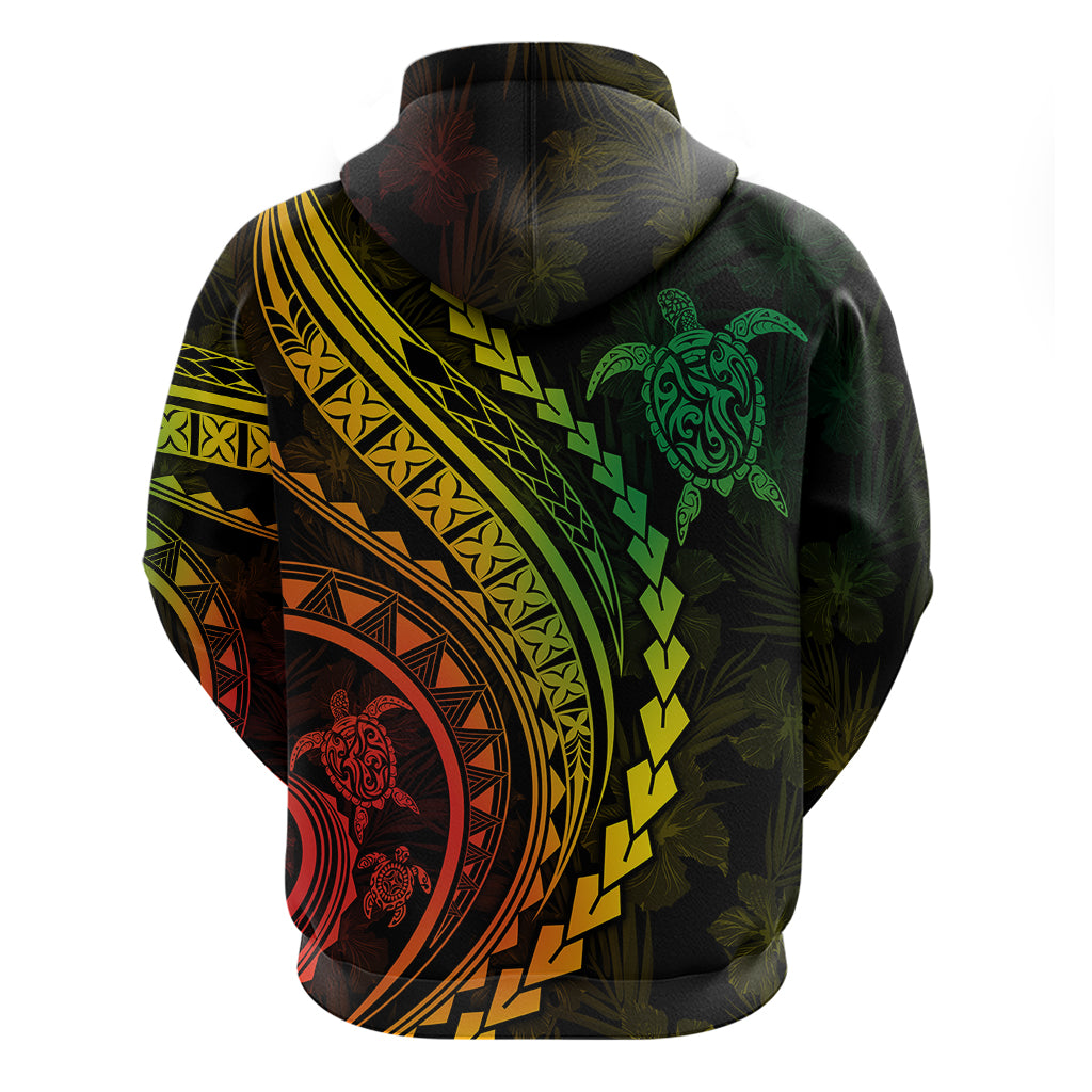 Polynesian Pride Hoodie Turtle Hibiscus Luxury Style - Reggae Ver2 - Wonder Print Shop