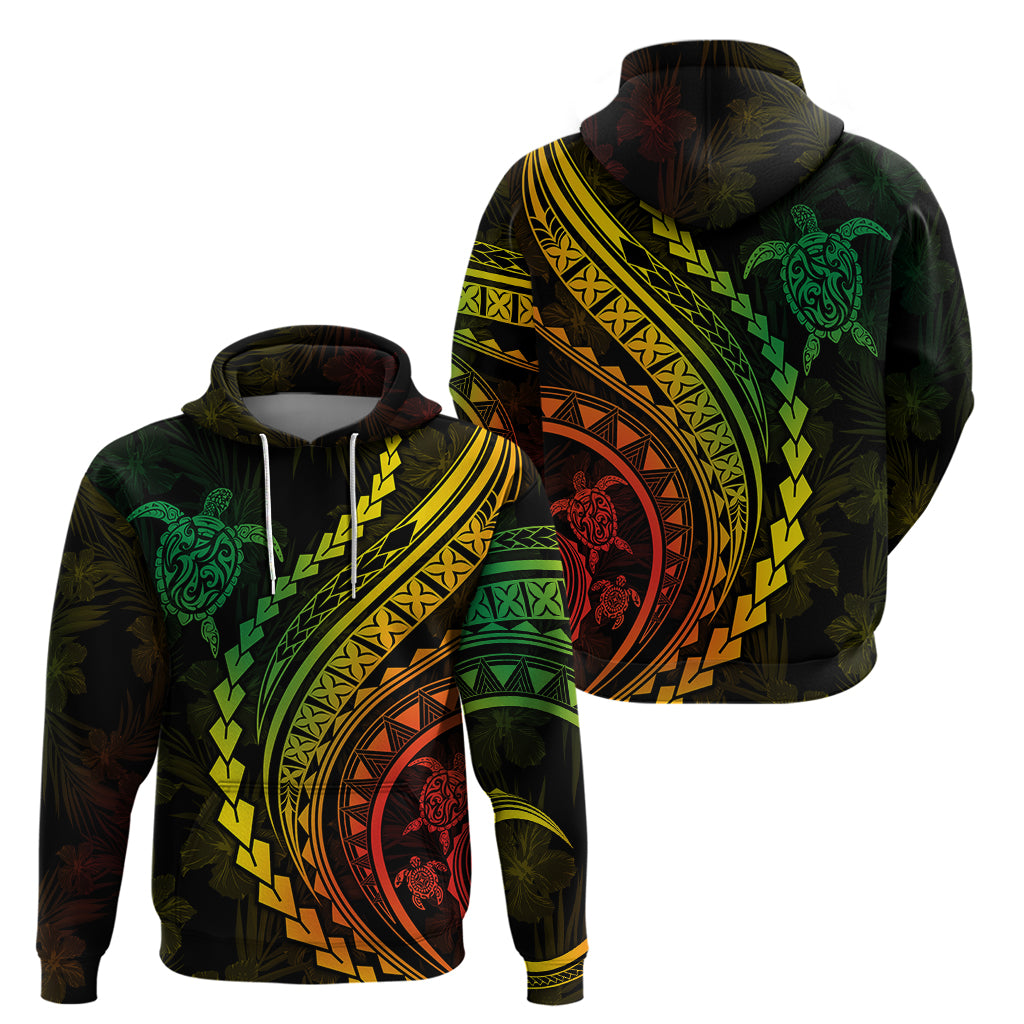 Polynesian Pride Hoodie Turtle Hibiscus Luxury Style - Reggae Ver2 - Wonder Print Shop