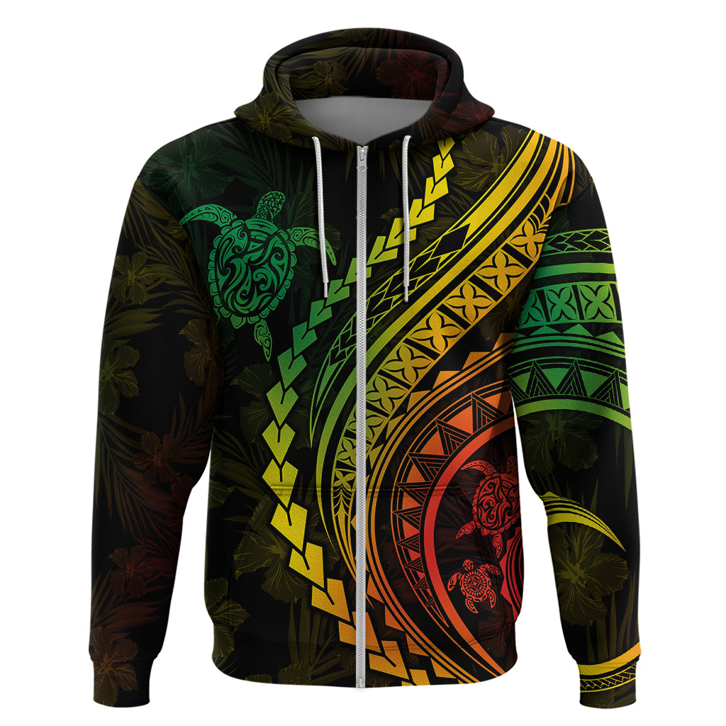 Polynesian Pride Hoodie Turtle Hibiscus Luxury Style - Reggae Ver2 - Wonder Print Shop