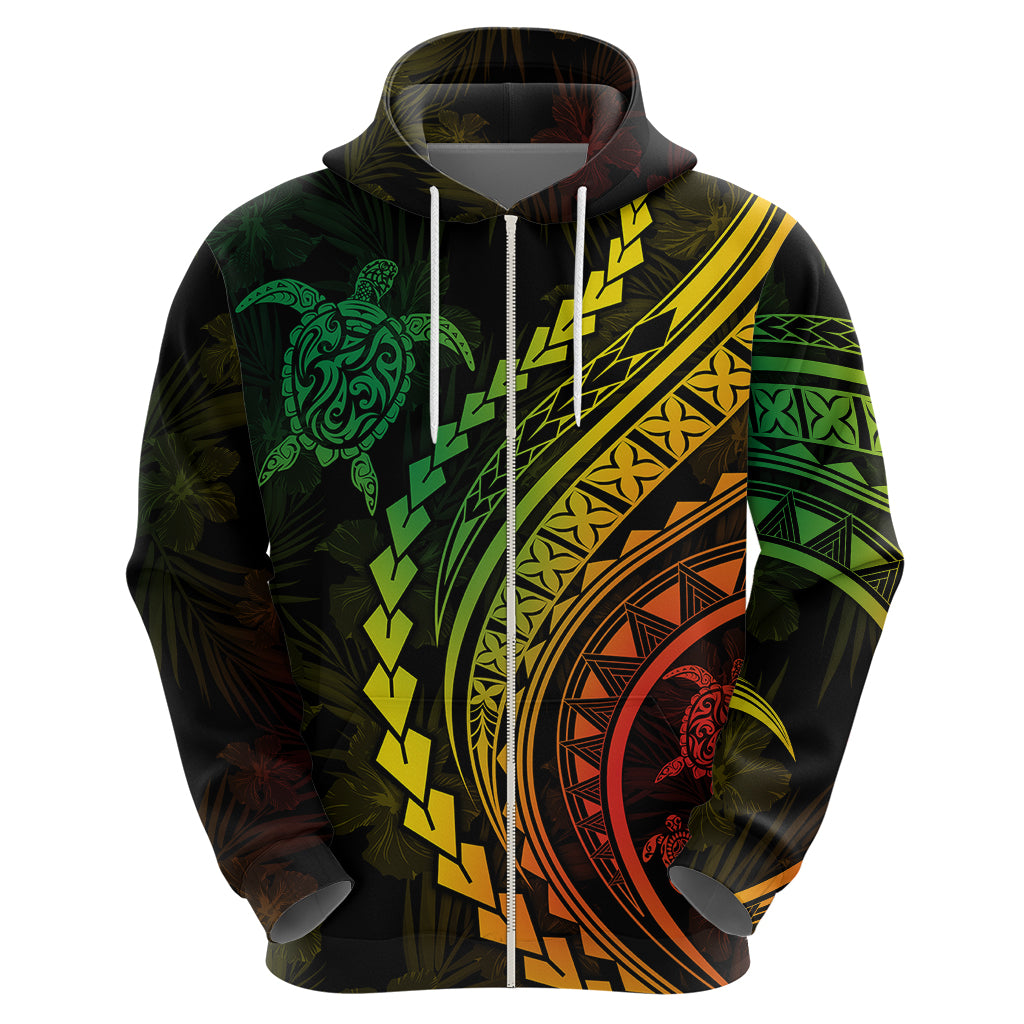Polynesian Pride Hoodie Turtle Hibiscus Luxury Style - Reggae Ver2 - Wonder Print Shop
