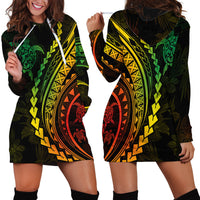 Polynesian Pride Hoodie Dress Turtle Hibiscus Luxury Style - Reggae Ver2 - Wonder Print Shop
