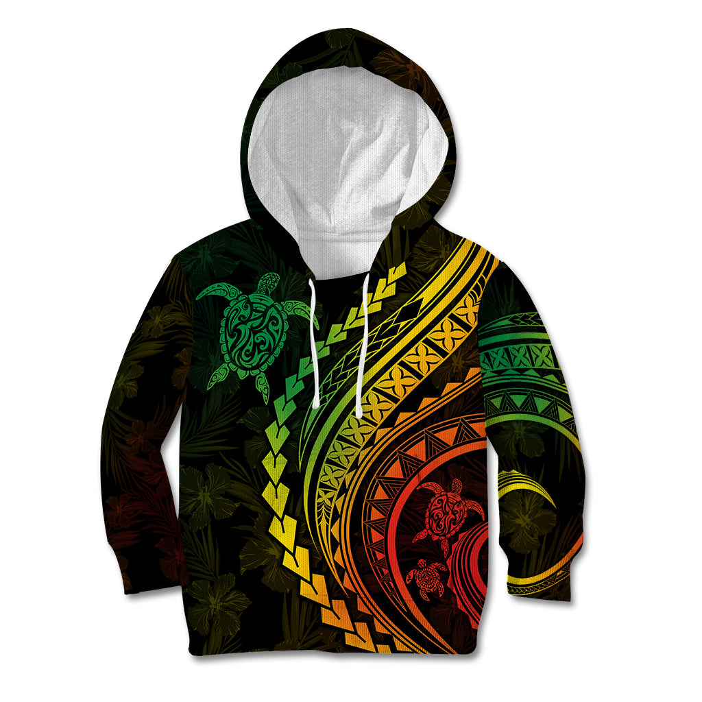 Polynesian Pride Kid Hoodie Turtle Hibiscus Luxury Style - Reggae Ver2 - Wonder Print Shop