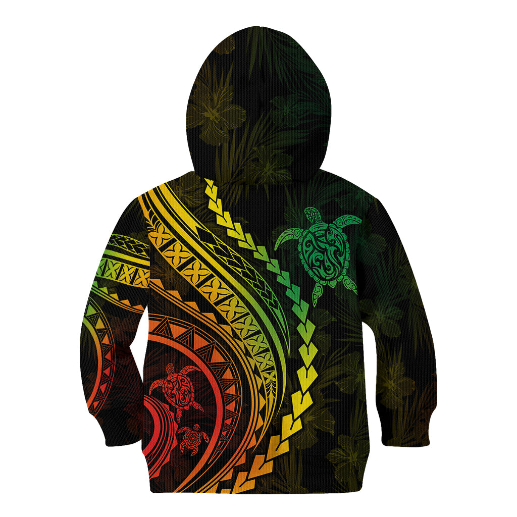 Polynesian Pride Kid Hoodie Turtle Hibiscus Luxury Style - Reggae Ver2 - Wonder Print Shop