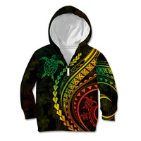 Polynesian Pride Kid Hoodie Turtle Hibiscus Luxury Style - Reggae Ver2 - Wonder Print Shop