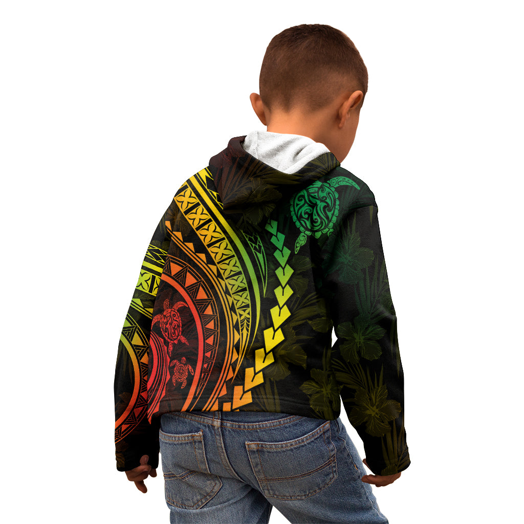 Polynesian Pride Kid Hoodie Turtle Hibiscus Luxury Style - Reggae Ver2 - Wonder Print Shop