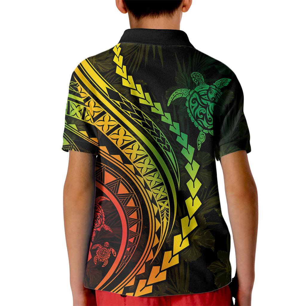 Polynesian Pride Kid Polo Shirt Turtle Hibiscus Luxury Style - Reggae Ver2 - Wonder Print Shop