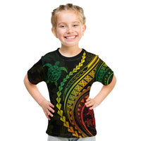 Polynesian Pride Kid T Shirt Turtle Hibiscus Luxury Style - Reggae Ver2 - Wonder Print Shop