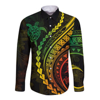 Polynesian Pride Long Sleeve Button Shirt Turtle Hibiscus Luxury Style - Reggae Ver2 - Wonder Print Shop