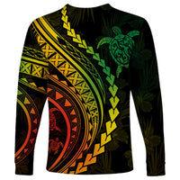 Polynesian Pride Long Sleeve Shirt Turtle Hibiscus Luxury Style - Reggae Ver2 - Wonder Print Shop
