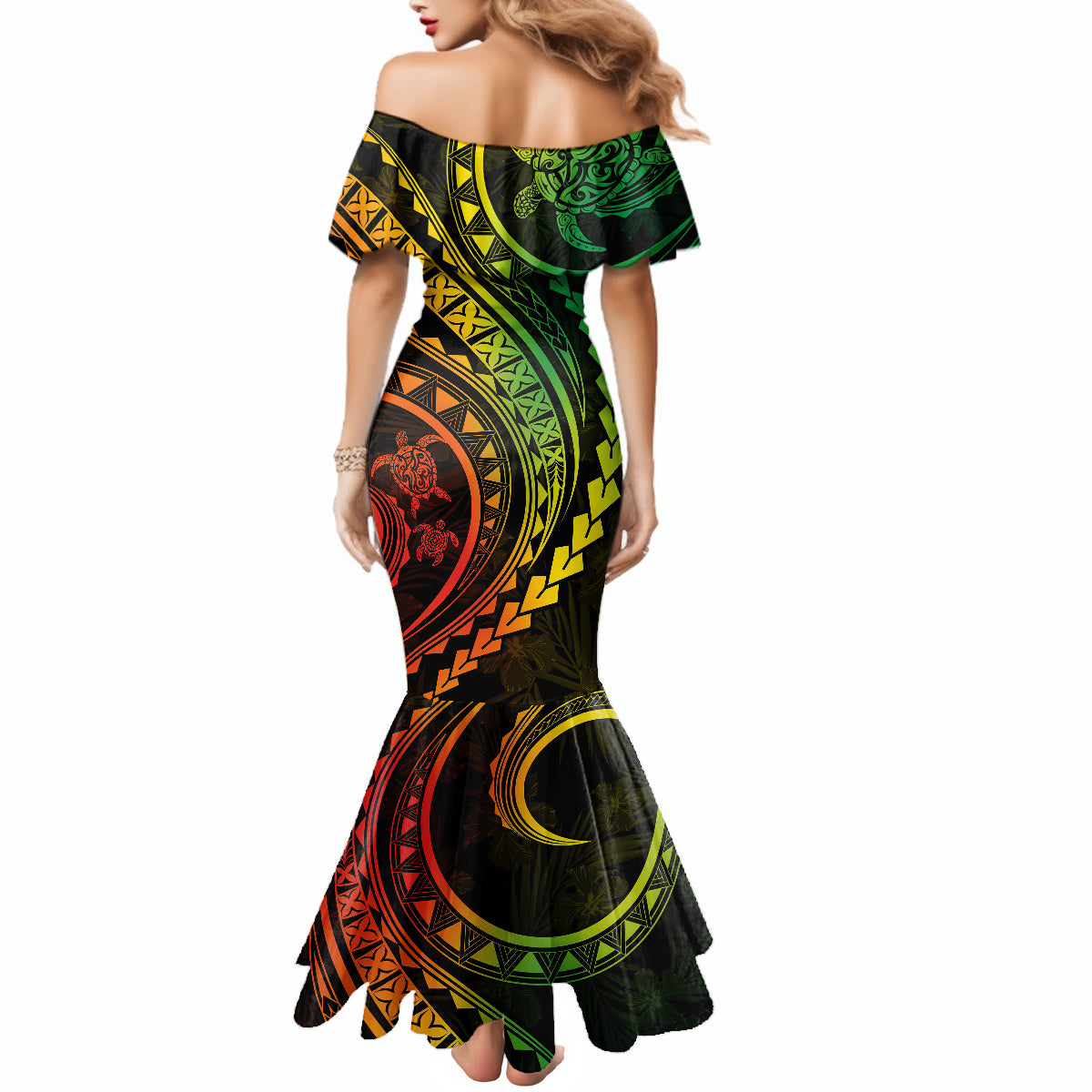 Polynesian Pride Mermaid Dress Turtle Hibiscus Luxury Style - Reggae Ver2 - Wonder Print Shop