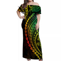Polynesian Pride Off Shoulder Maxi Dress Turtle Hibiscus Luxury Style - Reggae Ver2 - Wonder Print Shop