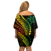 Polynesian Pride Off Shoulder Short Dress Turtle Hibiscus Luxury Style - Reggae Ver2 - Wonder Print Shop