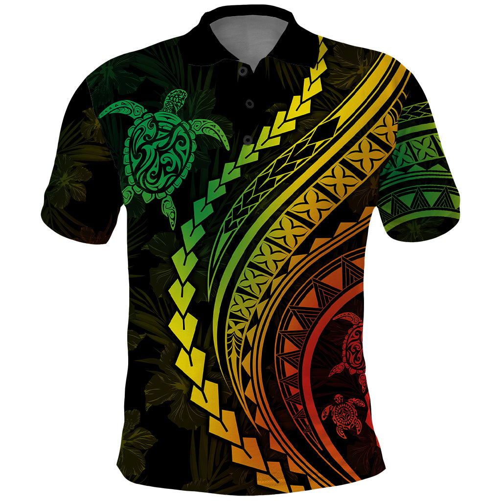 Polynesian Pride Polo Shirt Turtle Hibiscus Luxury Style - Reggae Ver2 - Wonder Print Shop