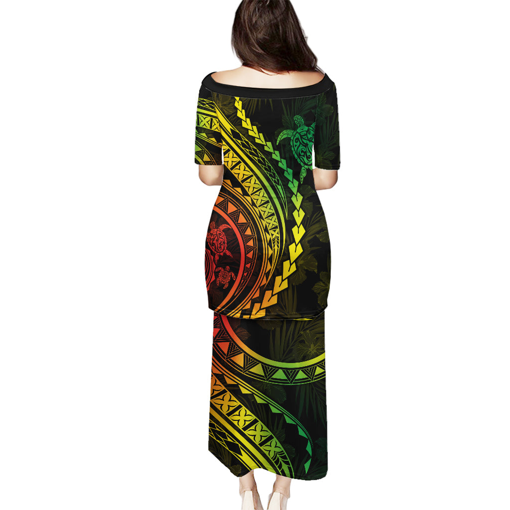Polynesian Pride Puletasi Turtle Hibiscus Luxury Style - Reggae Ver2 - Wonder Print Shop