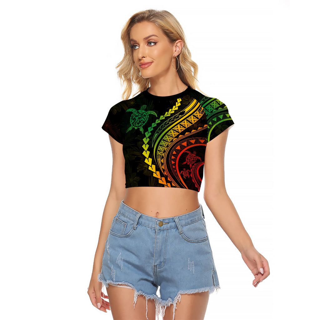 Polynesian Pride Raglan Cropped T Shirt Turtle Hibiscus Luxury Style - Reggae Ver2 - Wonder Print Shop