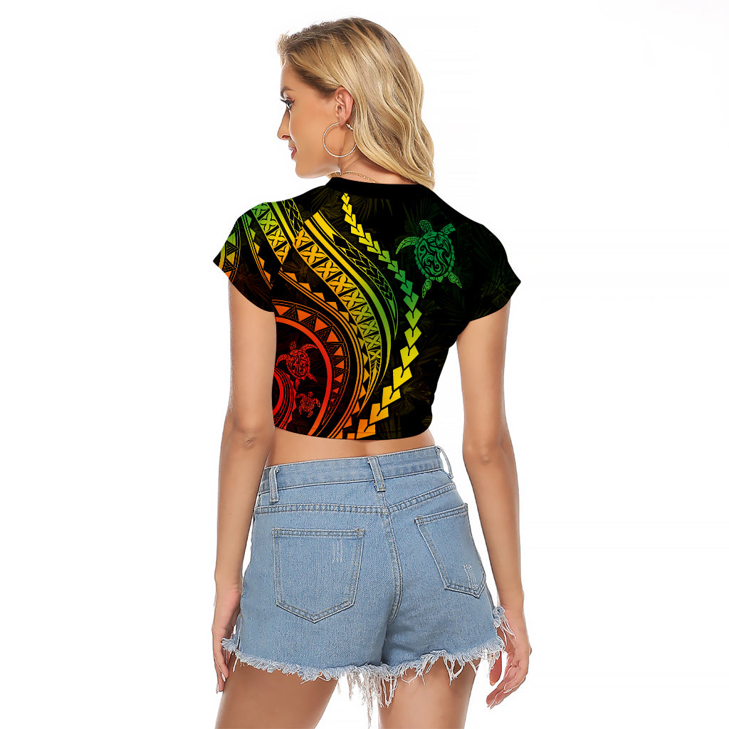 Polynesian Pride Raglan Cropped T Shirt Turtle Hibiscus Luxury Style - Reggae Ver2 - Wonder Print Shop