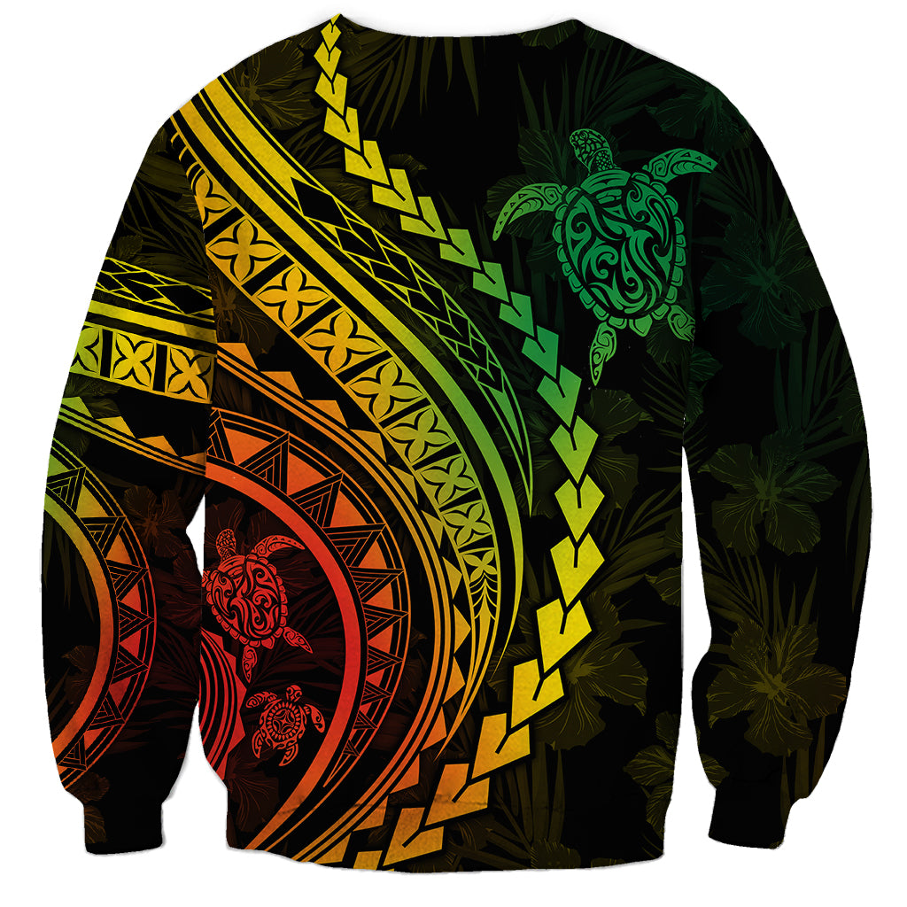 Polynesian Pride Sweatshirt Turtle Hibiscus Luxury Style - Reggae Ver2 - Wonder Print Shop