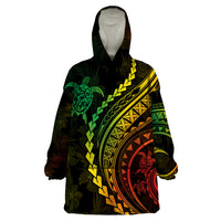 Polynesian Pride Wearable Blanket Hoodie Turtle Hibiscus Luxury Style - Reggae Ver2 - Wonder Print Shop