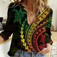 Polynesian Pride Women Casual Shirt Turtle Hibiscus Luxury Style - Reggae Ver2 - Wonder Print Shop