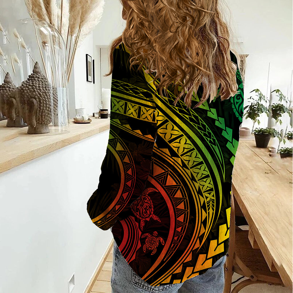Polynesian Pride Women Casual Shirt Turtle Hibiscus Luxury Style - Reggae Ver2 - Wonder Print Shop