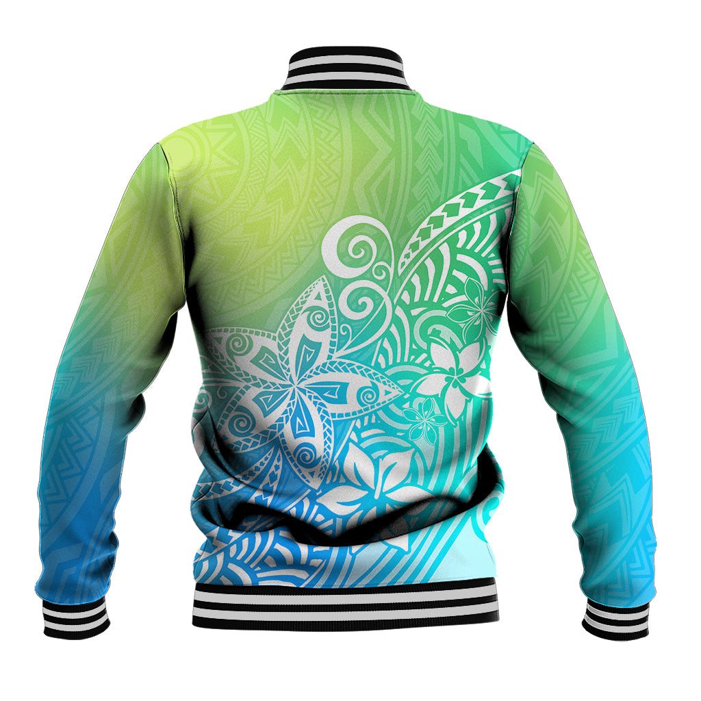 Polynesia Baseball Jacket Plumeria Blue Gradient Curves LT7 - Wonder Print Shop