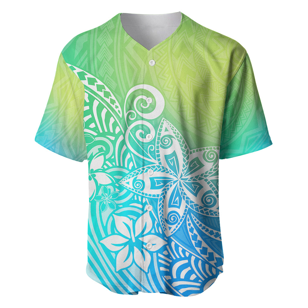 Polynesia Baseball Jersey Plumeria Blue Gradient Curves LT7 - Wonder Print Shop