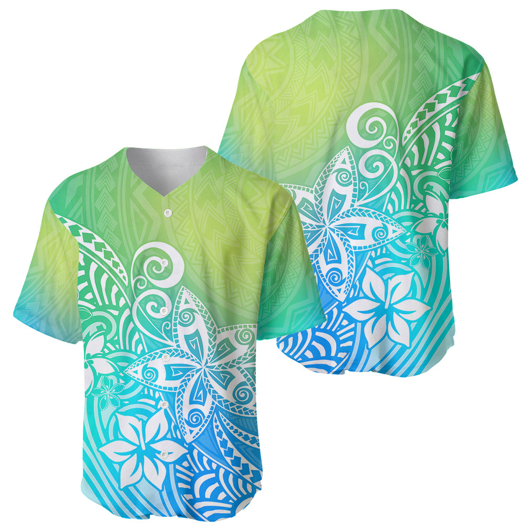 Polynesia Baseball Jersey Plumeria Blue Gradient Curves LT7 - Wonder Print Shop