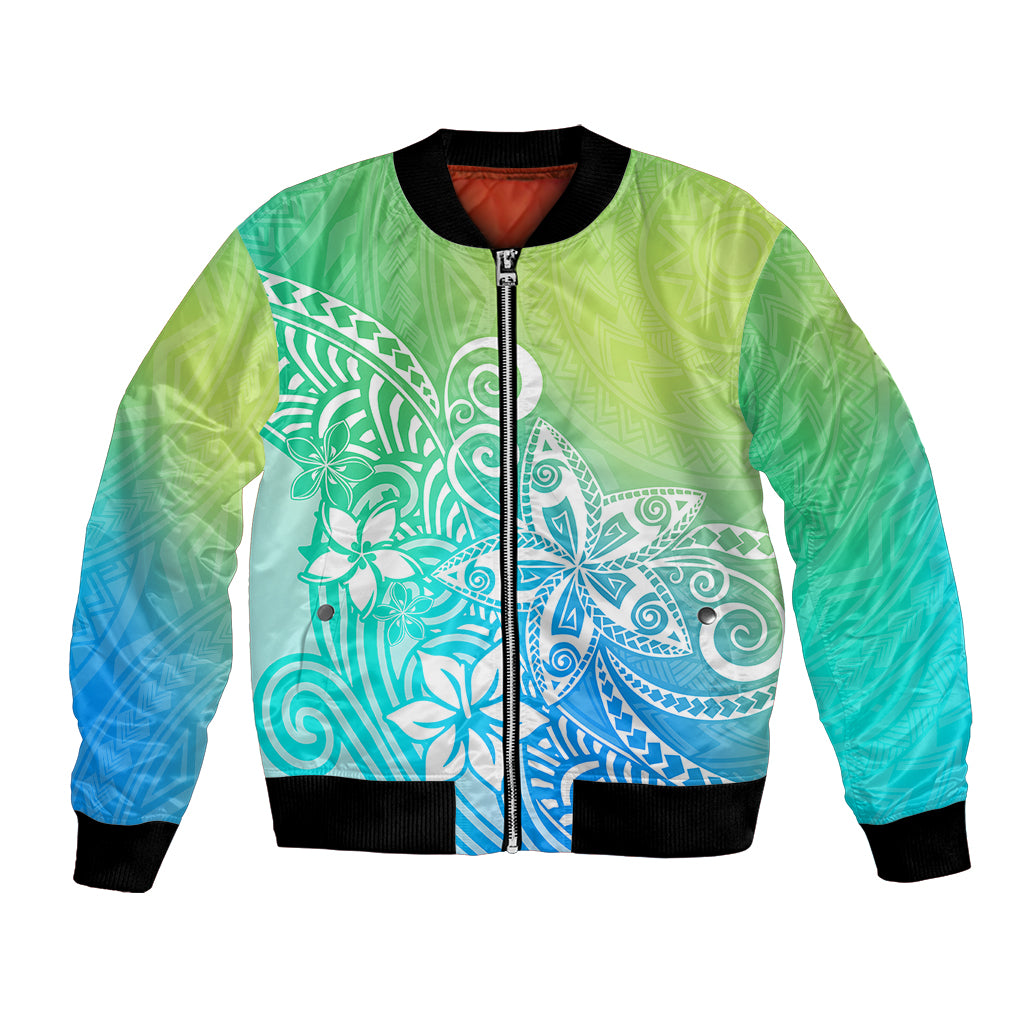 Polynesia Bomber Jacket Plumeria Blue Gradient Curves LT7 - Wonder Print Shop