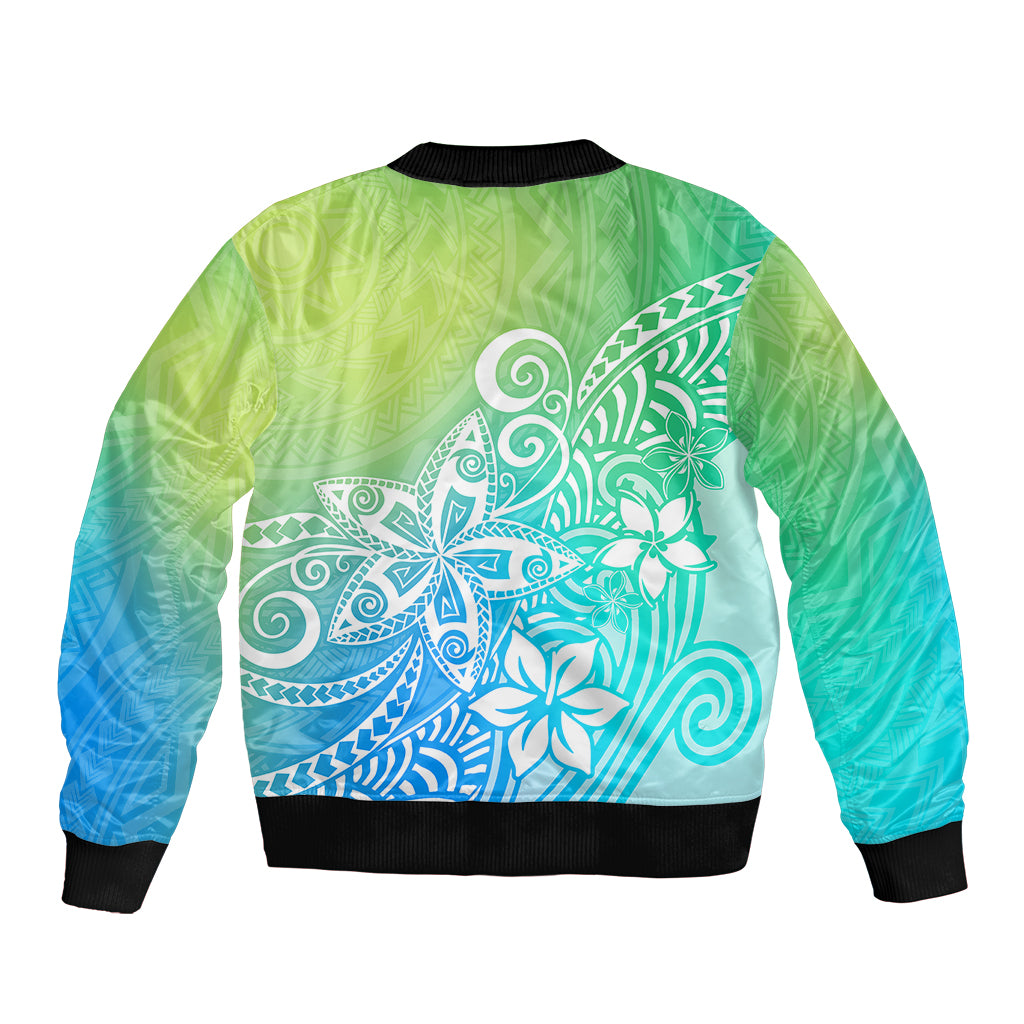 Polynesia Bomber Jacket Plumeria Blue Gradient Curves LT7 - Wonder Print Shop
