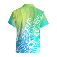 Polynesia Hawaiian Shirt Plumeria Blue Gradient Curves - Wonder Print Shop