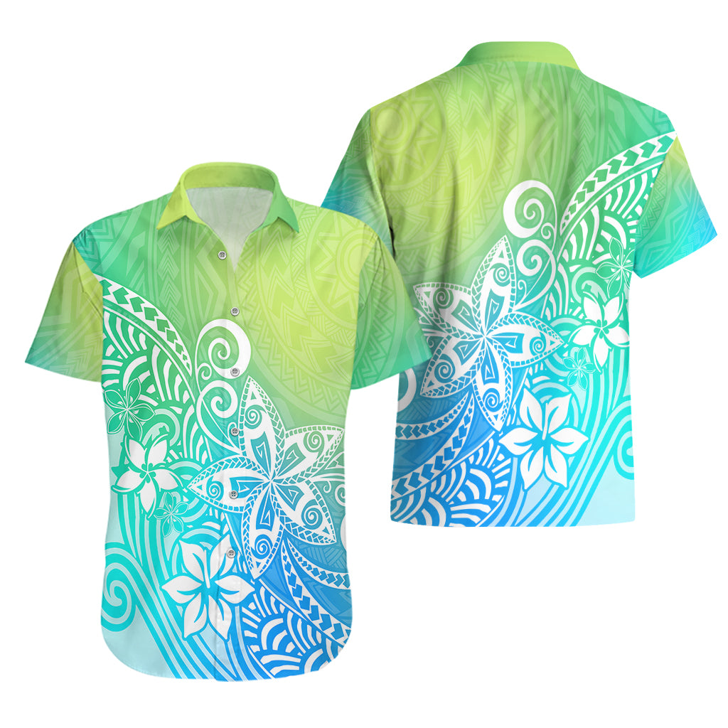 Polynesia Hawaiian Shirt Plumeria Blue Gradient Curves - Wonder Print Shop