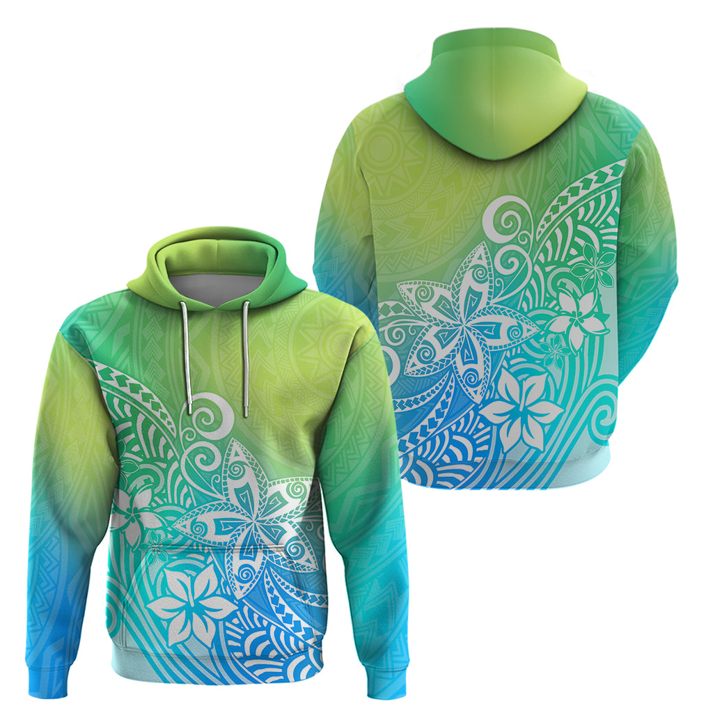 Polynesia Hoodie Plumeria Blue Gradient Curves - Wonder Print Shop