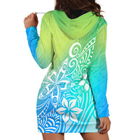 Polynesia Hoodie Dress Plumeria Blue Gradient Curves - Wonder Print Shop