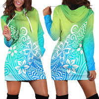 Polynesia Hoodie Dress Plumeria Blue Gradient Curves - Wonder Print Shop